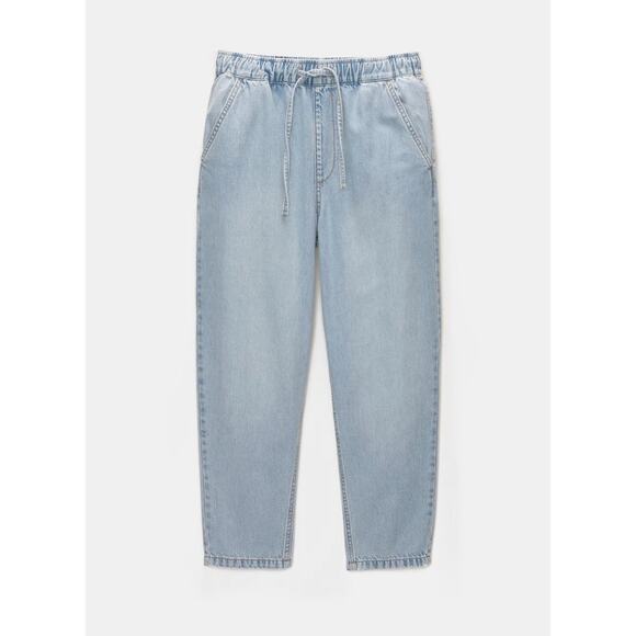 Pull & Bear Jeans Womens M Blue Slouchy Pull-On Light Wash Drawstring Waist - Picture 1 of 9
